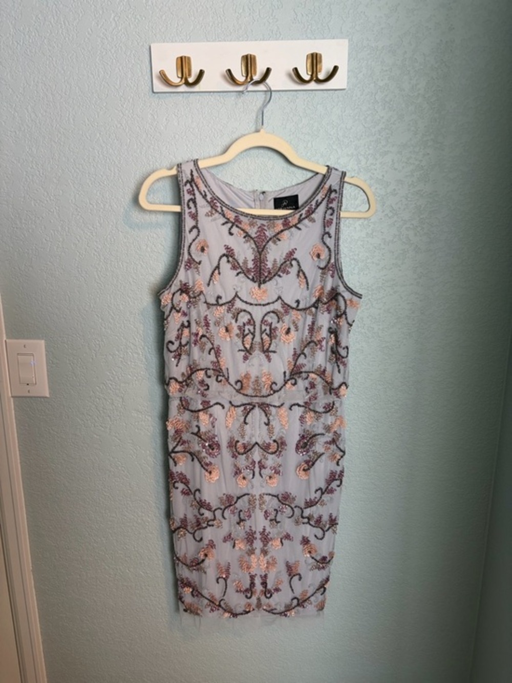 Adrianna Papell Beaded Midi Dress with Pink & Purple Accents